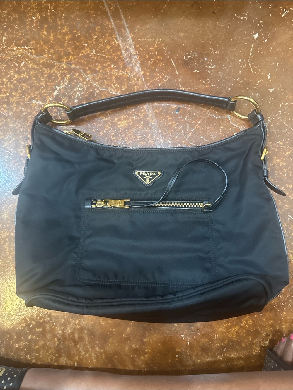 Prada Black Nylon Shoulder Bag with Gold Hardware